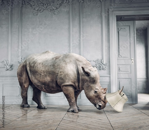Canvas Print wild rhino in the luxury room