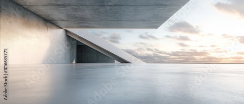 Fototapeta Naklejka Na Ścianę i Meble -  Abstact exterior with concrete floor and 3d futuristic wall