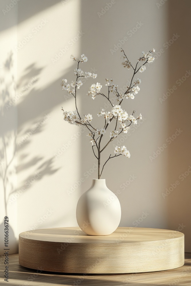 A simple yet elegant scene with a white vase placed on a wooden table, great for decorating and interior design inspiration. A simple yet elegant scene with a white vase placed on a wooden table, great for decorating and interior design inspiration.