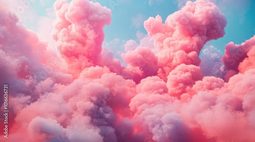 Dreamy pink clouds floating in a surreal sky, evoking a sense of imagination