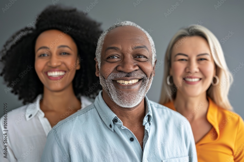 Portrait of smiling senior African American man with his family standing together