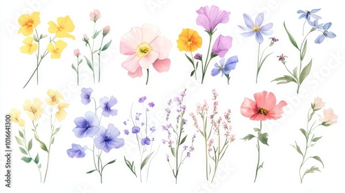 A collection of various colorful floral illustrations.