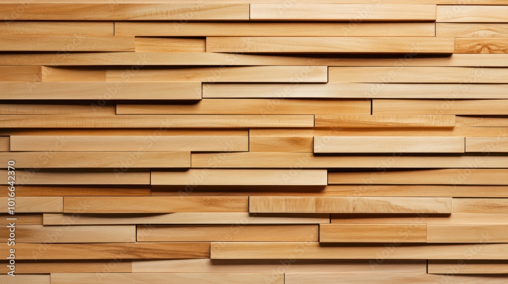 A modern architectural feature wall made of smooth maple wood slats, aligned horizontally to create a contemporary aesthetic A modern architectural feature wall made of smooth maple wood slats, aligned horizontally to create a contemporary aesthetic