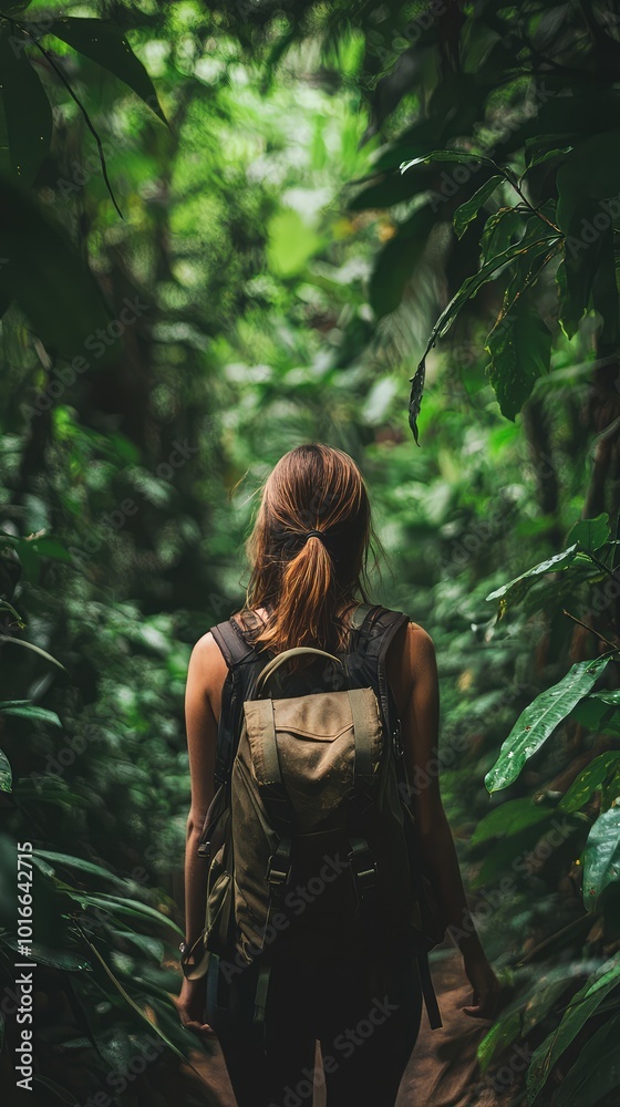 A lone traveler explores a lush jungle path, surrounded by vibrant greenery and the sounds of nature. A lone traveler explores a lush jungle path, surrounded by vibrant greenery and the sounds of nature.