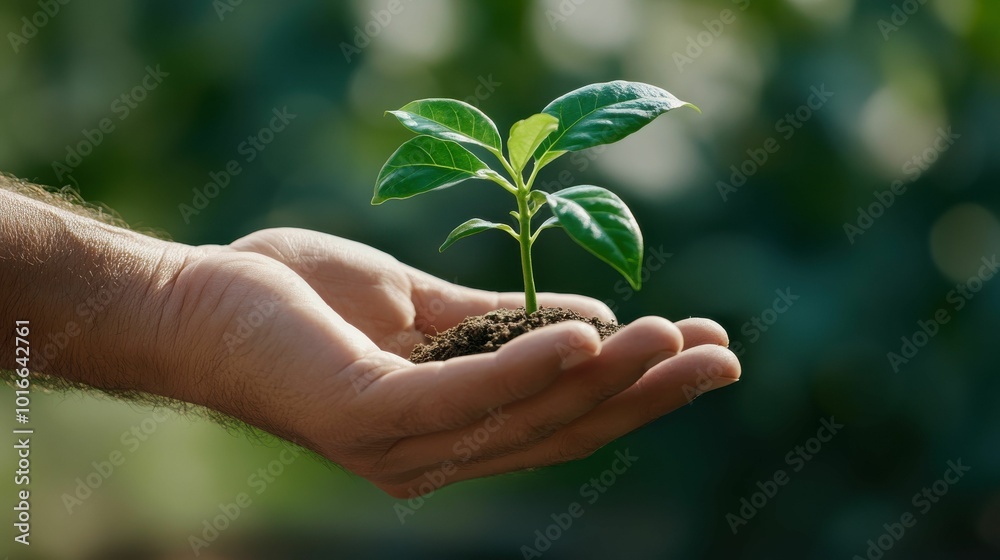 A hand holding a small plant seedling with soil in the palm, illuminated by natural sunlight, symbolizing growth, care, and nurturing in an outdoor environment. A hand holding a small plant seedling with soil in the palm, illuminated by natural sunlight, symbolizing growth, care, and nurturing in an outdoor environment.