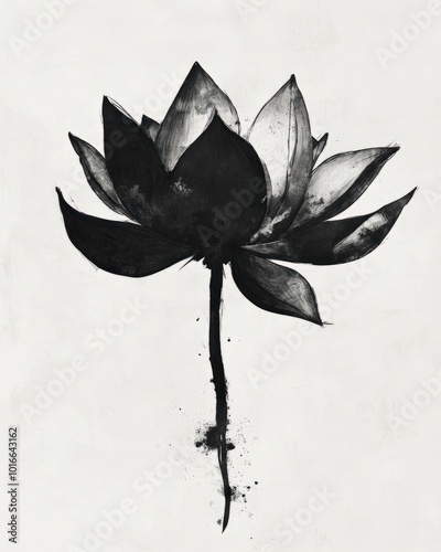 A black-and-white abstract lotus, where the petals are drawn in simple, rough strokes, creating a raw and expressive look, perfect for a minimalist design