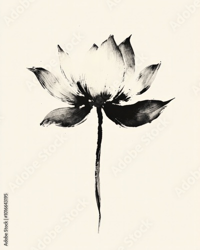 A black-and-white abstract lotus, where the petals are drawn in simple, rough strokes, creating a raw and expressive look, perfect for a minimalist design