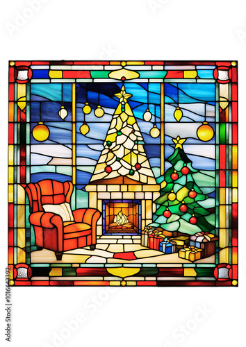 ステンドガラス風のクリスマスイラスト