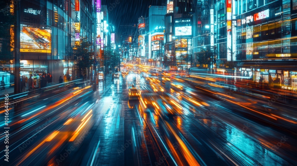 Vibrant City Nightlife with Dynamic Light Trails Vibrant City Nightlife with Dynamic Light Trails