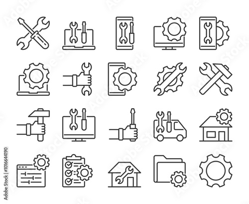 Repair icons. Repair and Maintenance line icon set. Editable Stroke.