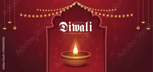 Happy Diwali Celebration Background. Diwali Festival Of Lights Banner with Diya Vector Illustration. Happy Diwali Social Media Post Template.