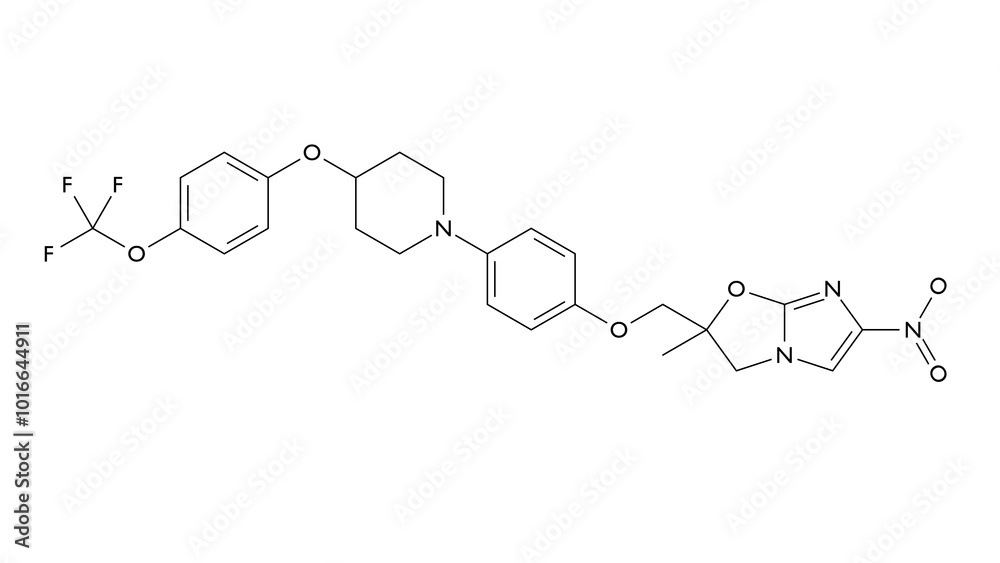 Obraz premium delamanid molecule, structural chemical formula, ball-and-stick model, isolated image antituberculosis medications