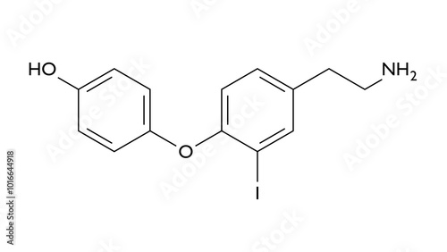 3-iodothyronamine molecule, structural chemical formula, ball-and-stick model, isolated image endogenous thyronamine photo