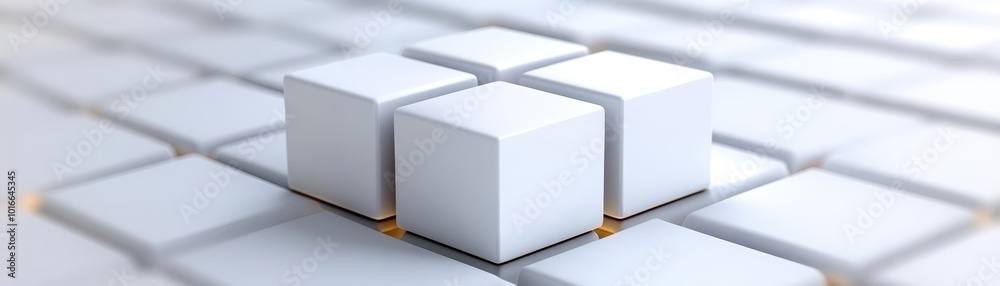 Three white cubes on a white background, ideal for graphic design and presentations. Three white cubes on a white background, ideal for graphic design and presentations.