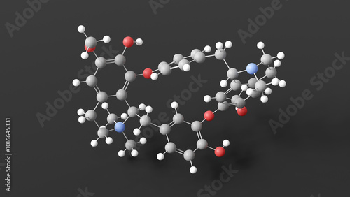 tubocurarine molecule 3d, molecular structure, ball and stick model, structural chemical formula benzylisoquinoline alkaloid photo