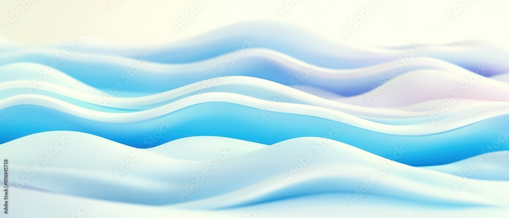Fototapeta premium Abstract waves in soft blue tones creating a serene and calm atmosphere on a white background.