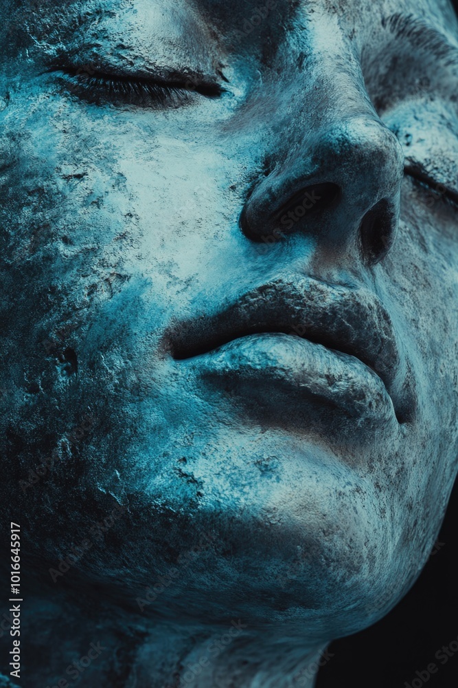 Obraz premium A detailed view of a statue with its eyes shut, suitable for use in art or cultural contexts.