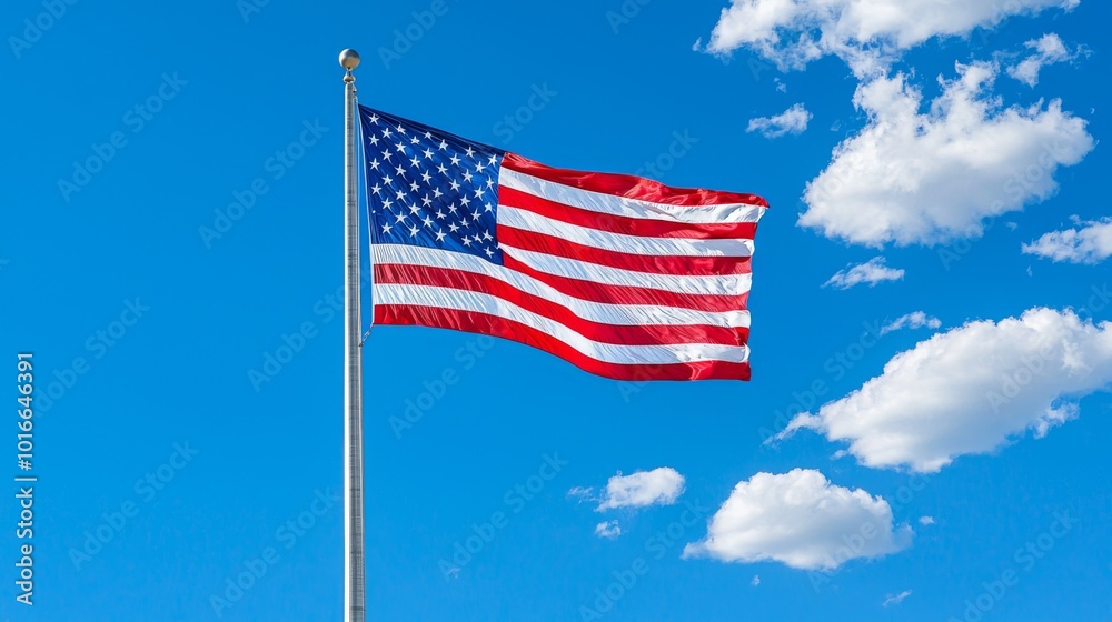 Vibrant American Flag Against Clear Blue Sky