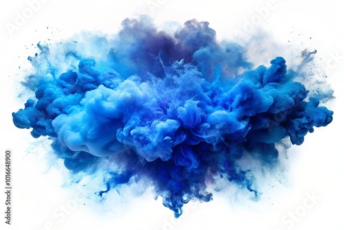 Abstract blue smoke explosion border isolated on white background
