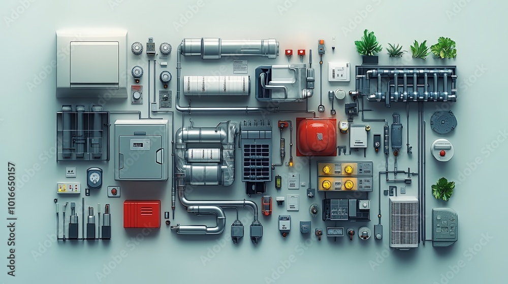 Central Heating System Components | HVAC Schematic Illustration Central Heating System Components | HVAC Schematic Illustration