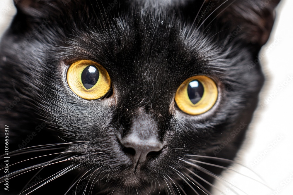 Close-up shot of a black cat with bright yellow eyes, perfect for pet or wildlife photography projects. Close-up shot of a black cat with bright yellow eyes, perfect for pet or wildlife photography projects.