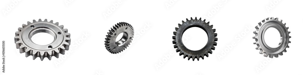 collection of metal gears, isolated on transparent, cutout collection of metal gears, isolated on transparent, cutout