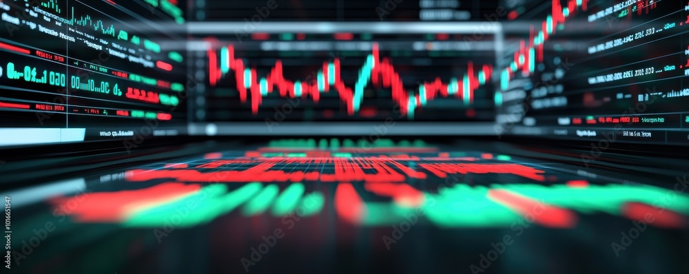 Dynamic stock market display showing digital data trends with vivid colors, representing modern trading and investment decisions. Dynamic stock market display showing digital data trends with vivid colors, representing modern trading and investment decisions.