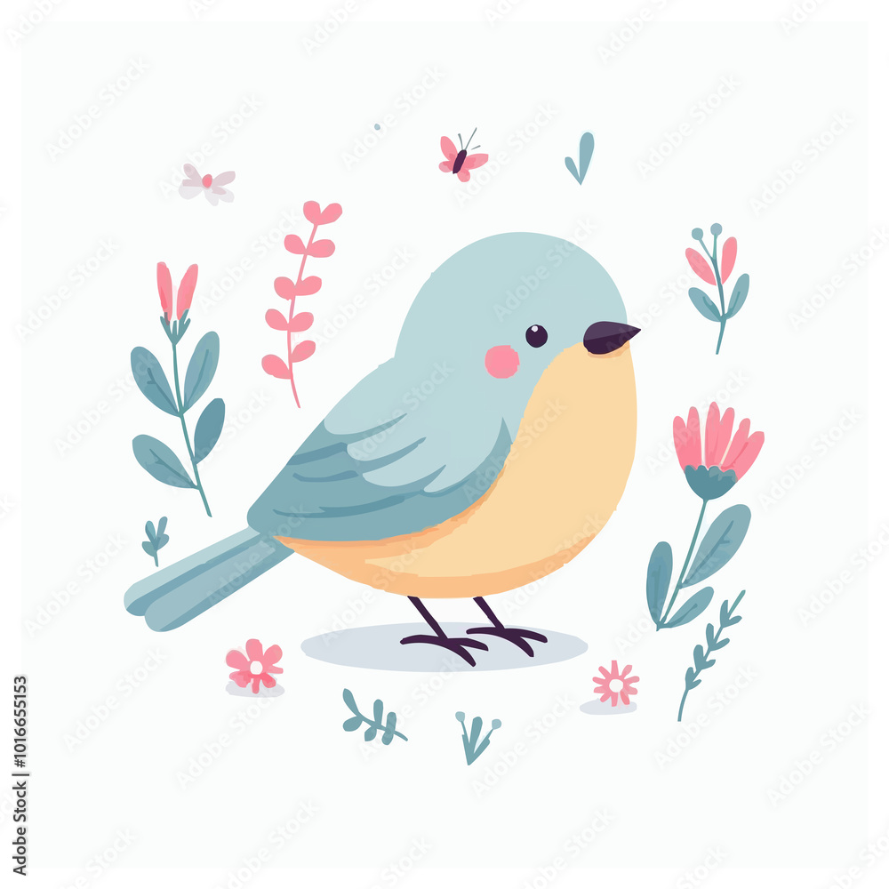 Cute Bird Vector Illustration in the Spring Animals Theme on White Background Cute Bird Vector Illustration in the Spring Animals Theme on White Background