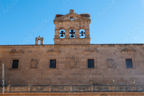 Bells and stork nests in the the convent of San Esteban, a Dominican monastery of Plateresque style, built between 1524-1610, situated in Salamanca, Castile and León, Spain. photo