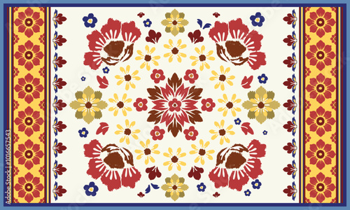 Floral Ikat pattern embroidery border. Ethnic ikat floral Ethnic Indian Pattern Ikat pattern Ethnic Pattern.Border indian floral Aztec embroidery border.
