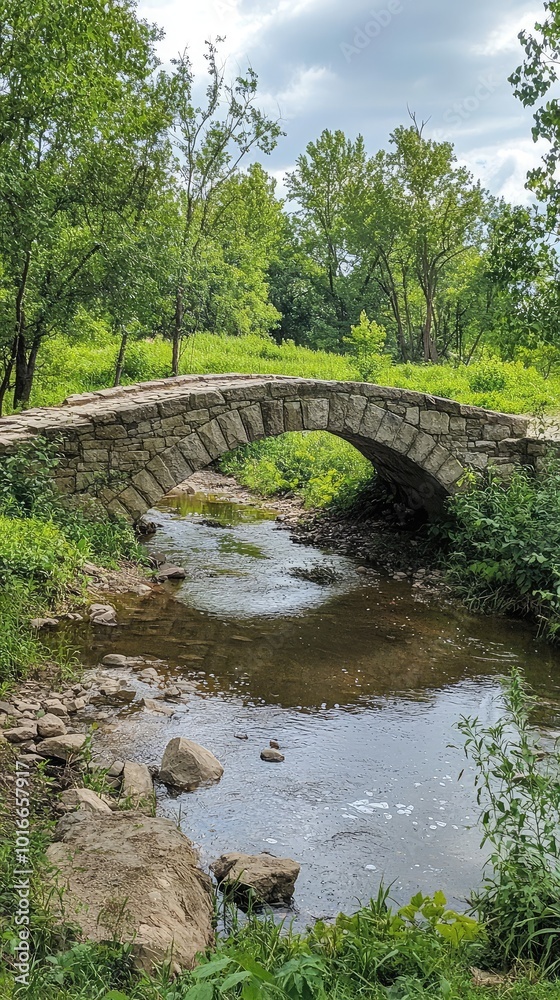 A serene stone bridge arches over a gentle stream, surrounded by lush greenery and tranquil nature, perfect for outdoor scenes. A serene stone bridge arches over a gentle stream, surrounded by lush greenery and tranquil nature, perfect for outdoor scenes.