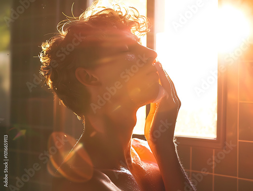 Morning Skincare Routine - Person Applying Sunscreen in Sunlit Bathroom