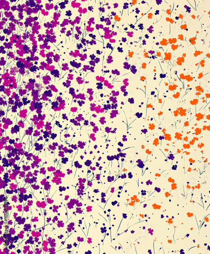 a pattern made of many very tiny wildflowers and leaves arranged at different angles. AI generative.