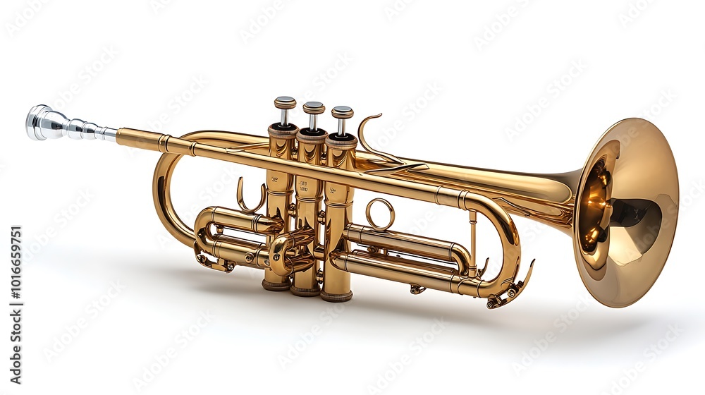 Obraz premium A golden trumpet isolated on a white background.
