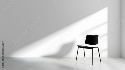 Minimalist Black Chair in White Empty Room with Clean Lines and Simplistic Design