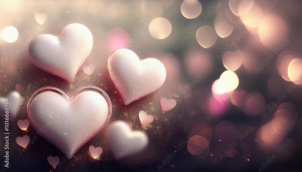 Fototapeta premium hearts on glass bokeh background with space for text, valentine's day concept, greeting card