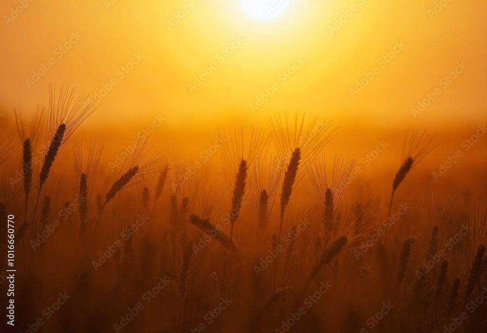 Endless Wheat Field Bathed in Golden Light at Sunset with Gentle Wind Endless Wheat Field Bathed in Golden Light at Sunset with Gentle Wind