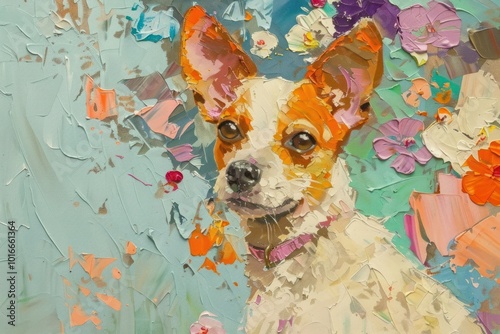 Impressionist dog portrait painting art chihuahua.