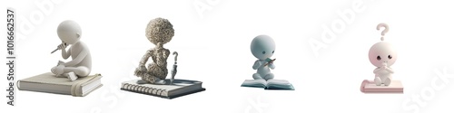 Set of 3D Illustration of Confused Person Thinking What to Write for a Test, Problem Solving Concept photo