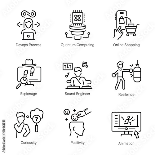 Pack of Proficiency Linear Style Icons 


