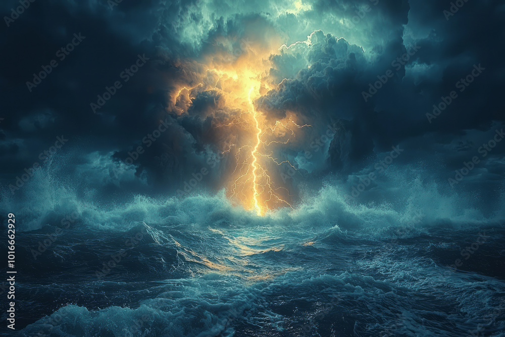 A fierce thunderstorm over the ocean, A fierce thunderstorm over the ocean,