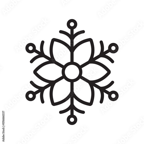 Minimalist Christmas snowflake icon winter showing eight-fold radial symmetry