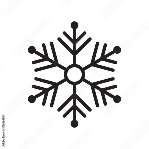 Snowflake Christmas vector icon. Black snow line isolated on white background. Outline silhouette frozen crystal. Flake for design winter print. Cute simple symbol shape freeze illustration