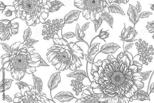 Flowers peonies. Seamless floral pattern.Vintage Vector