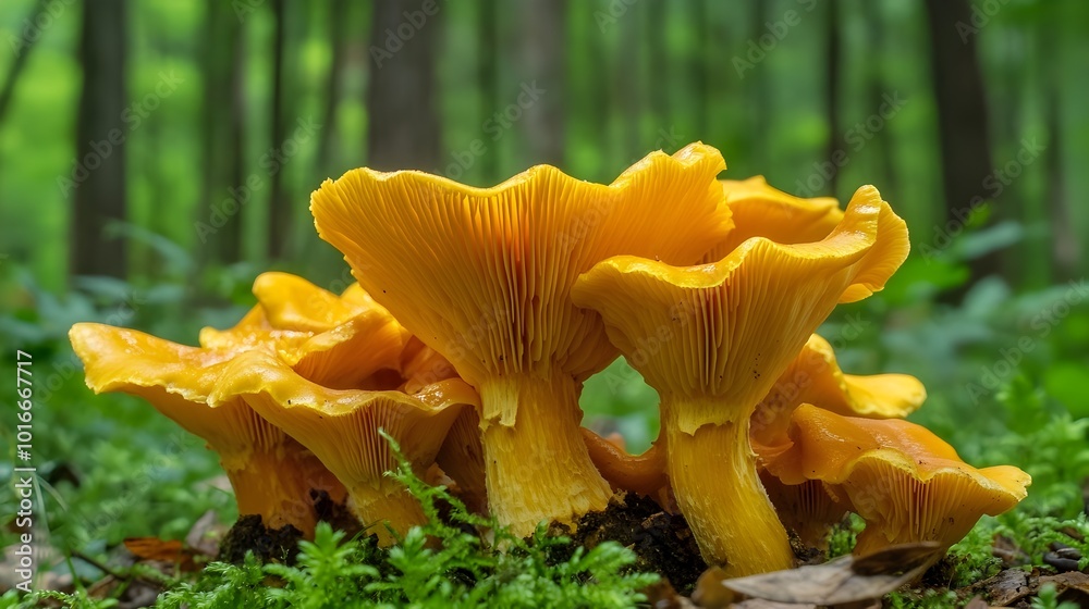 Enchanting Orange Mushrooms Sprouting in Lush Forest Undergrowth Enchanting Orange Mushrooms Sprouting in Lush Forest Undergrowth