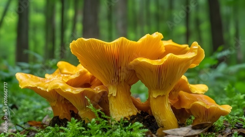 Enchanting Orange Mushrooms Sprouting in Lush Forest Undergrowth