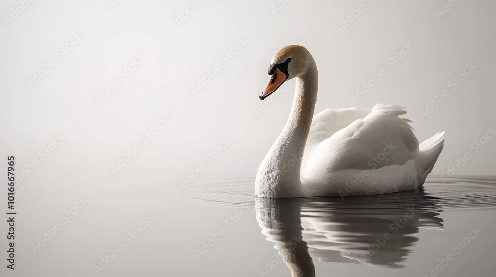 Naklejka premium Elegant Swan Gliding on Calm Water Surface