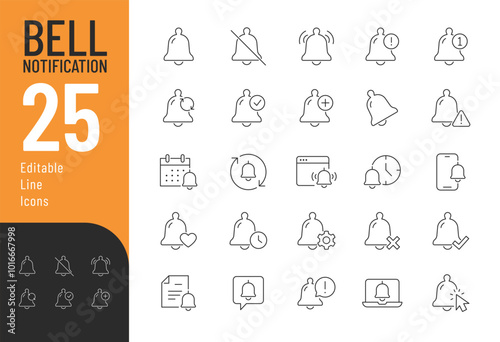 Bell Notification Line Editable Icons set. Vector illustration in modern thin line style of ring related icons: alert, ringing, message, and more. Pictograms and infographics for mobile apps