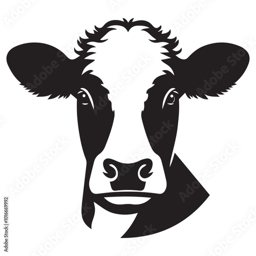 Black Cow Head Silhouette Vector Isolated on White Background