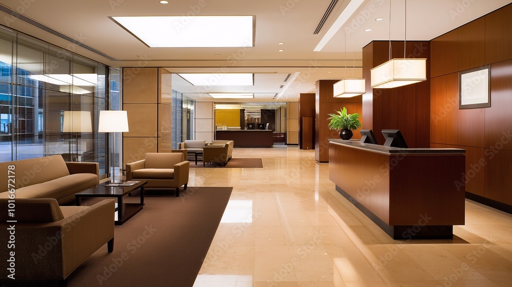 Elegant Lobby with Modern Furniture and Warm Lighting